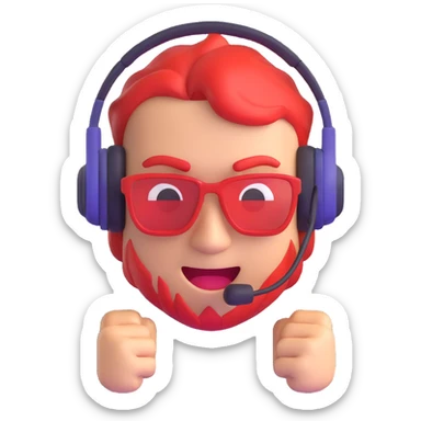 CS2 rage, 3D emoji of a red-faced gamer with headset sticker