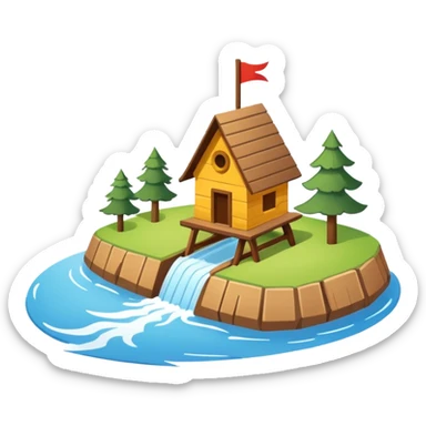 Emoji-style illustration of a guide vane / river training structure (Lenkbuhne), flat vector look, bold outlines, minimal details, no background sticker
