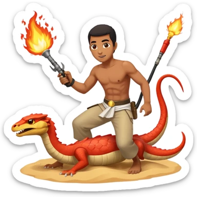 an egyptian man fighting a sand viper using a flamethrower sticker