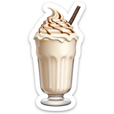 Cinematic Realistic Milkshake Drink Emoji, depicted as a thick, creamy milkshake with a swirl of whipped cream rendered with rich textures and inviting, nostalgic lighting. sticker