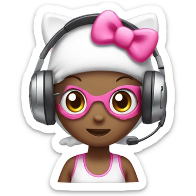 hello kitty with pink gaming headset sticker