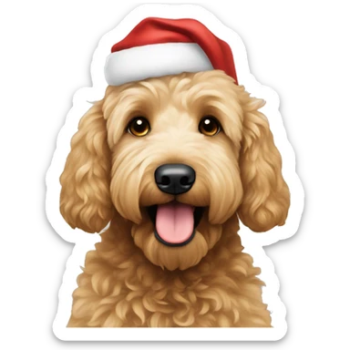 Goldendoodle with a Santa hat sticker