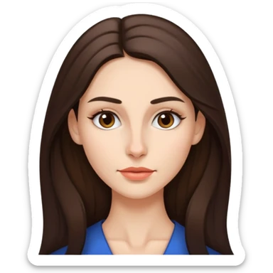 a brunette with thin nose almost sharp jaw line perfect eye brows and long hair  sticker