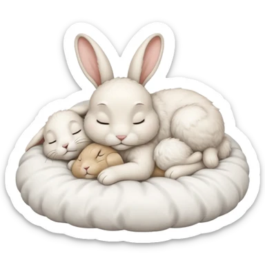 cartoon white rabbit asleep in bed sticker