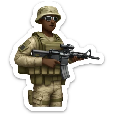 recon marine with M16 rifle and soft camo hat and radio sticker