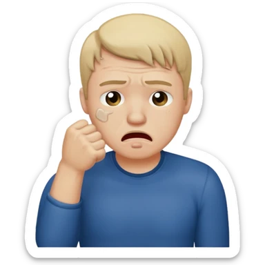 Crying man with his fist holding to his mouth sticker