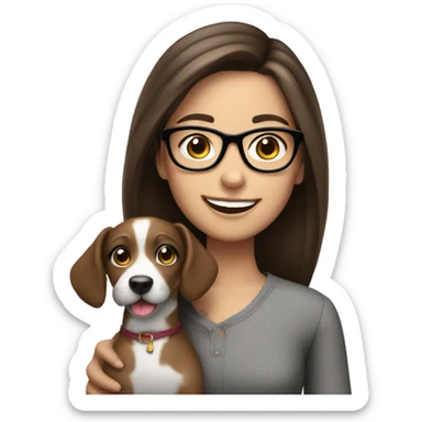 smiling brunette girl with dog glasses sticker