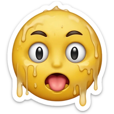 Generate a distressed and sweaty round emoji with white tears dripping off of its tongue sticker