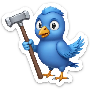 A blue Twitter bird holding a hammer sticker