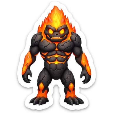 a mystical fast lava creature without arms with molten lava on its head and some rocky shoulders, full body sticker