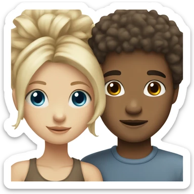 blonde hair blue eyed girl and mixed boy with afro/brown eyes hugging  sticker