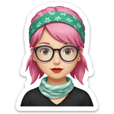 girl with peppermint hair and bandana and glassess sticker