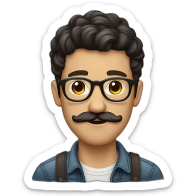 hipster guy with glasses and swirly mustache dark hair sticker