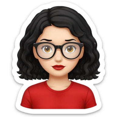 niña con pelo ondulado color negro con una polera roja y lentes negros  sticker