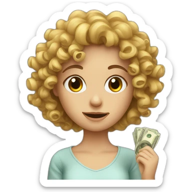 Curly European Girl and money sticker