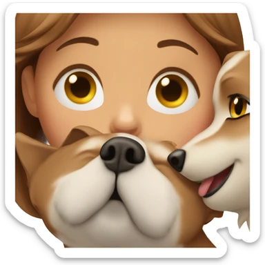 Girl with brown hairs hugs spitz nain sticker