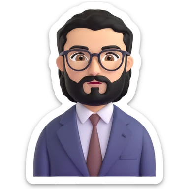 professional middle eastern businessman with medium length black beard, black hair, thick unibrow, tan skin, brown eyes, glasses, wearing a formal suit and tie sticker