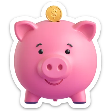pink piggy bank with a coin, 3d cartoon, soft look sticker
