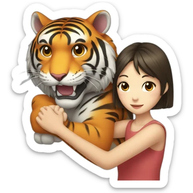 Tiger in arm of Japanese  girl  sticker