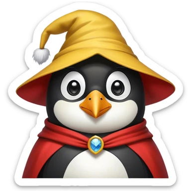 Wizard penguin with a yellow hat and a cape sticker