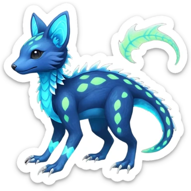 Rare realistic dark-neon glowing bioluminescent edgy badass epic pretty beautiful handsome gorgeous aesthetic colorful vibrant Vernid-Trico-species-Fakemon-creature by LiLaiRa, 4 legs, 1 tail, random markings, (full body) sticker