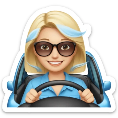 blonde woman driving car. Happy face confidence sticker