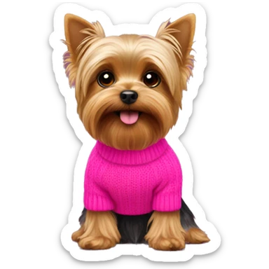 Yorkie wearing hot pink sweater sticker