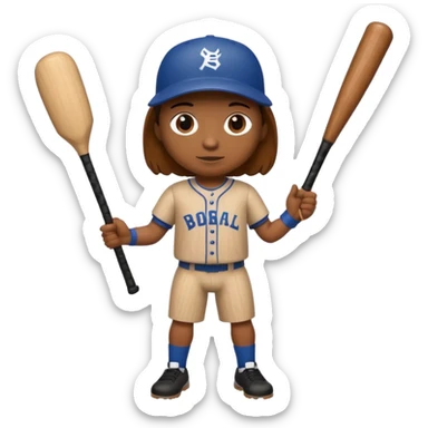 A 🪵 with a face has arms and legs holding a baseball bat  sticker