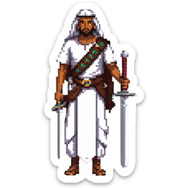 ancient Arab man with a sword on his shoulder sticker