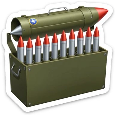 A big long military box filled with long war rockets sticker
