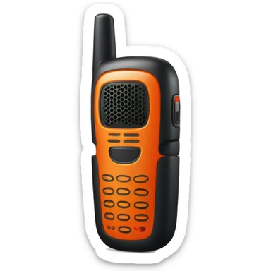 black walkie talkie with red-orange button on side sticker