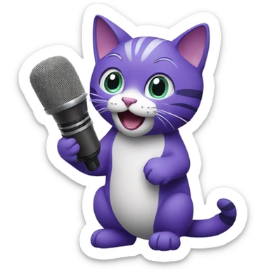 purple Cat singing, holding microphone sticker