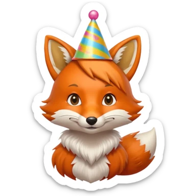 cute fox, party hat, portrait, bust up sticker