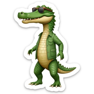 friendly anthropomorphised crocodile in casual clothing, wearing dark sunglasses, walking upright, standard pose sticker