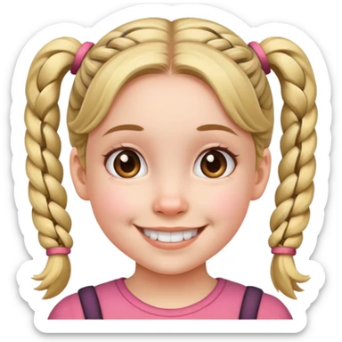 young girl with pigtails, smiling sticker