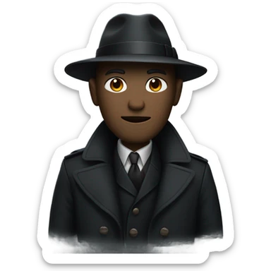 A shady figure with a dark trench coat and fedora sticker