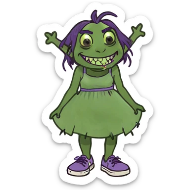 Ugly ogre girl with purple teeth sticker