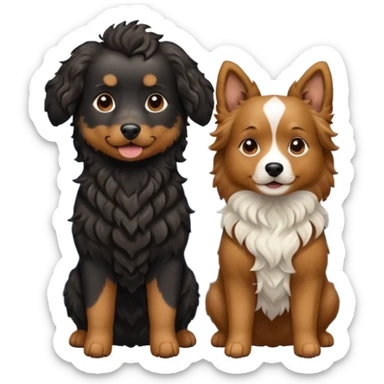 two dogs with wavy hair, one black and one brown with mountains sticker