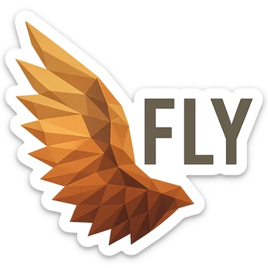 polygonal, geometric wing with FLY text overlay sticker