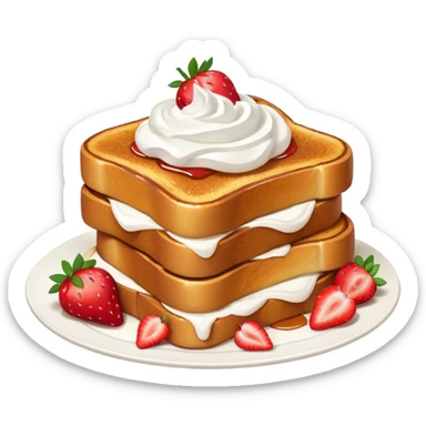 French toast with strawberry on top and whipped cream sticker
