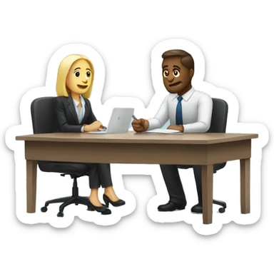 Job interview at desk, man and woman sticker