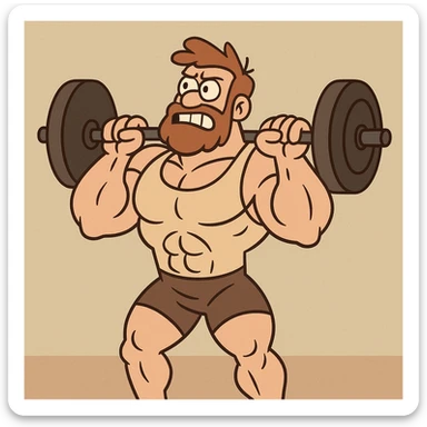 A muscular cartoon character lifting weights, western adult animation sticker