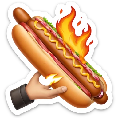 Hand Holding a Flaming Hotdog sticker