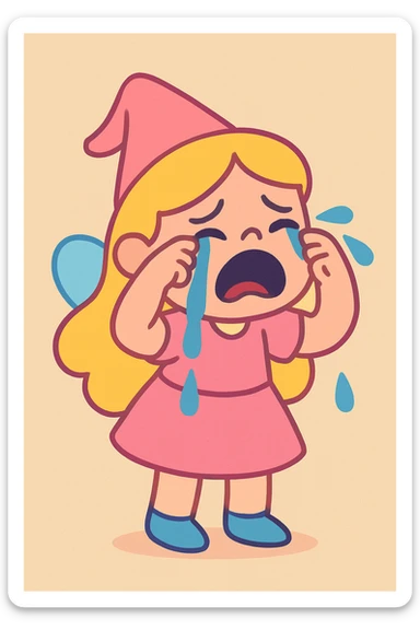 A cute fairytale character crying sticker