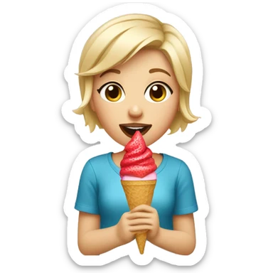 Blonde short hair girl eating strawberry ice cream  sticker