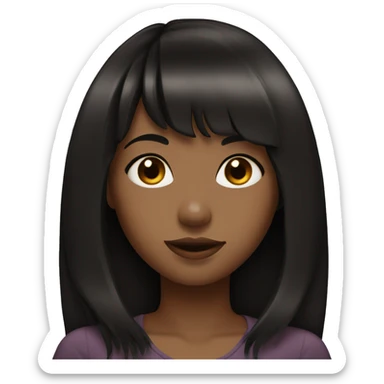 brown Girl with long black hair and bangs sticker