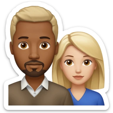 black man with goatee and white woman with blonde shoulder-length hair and brown eyes side by side sticker