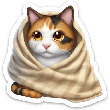 Calico cat wrapped in a blanket sticker