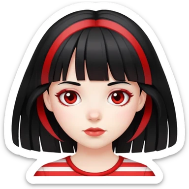 Pale girl, black hair with red striped hair and bangs sticker