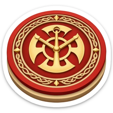 Create a circular casting sigil based off of the wizard101 balance school using base color sand and trim color red. A golden scale in the middle as a focus  sticker